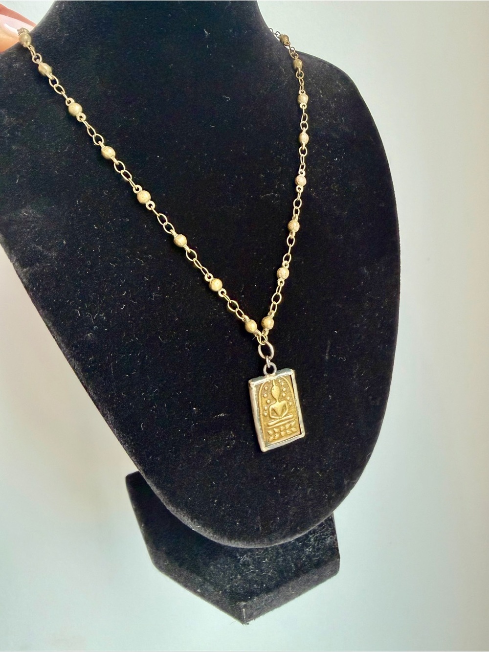 Brassy/Gold Buddha Necklace - 16” Length with 4” Extender Chain
